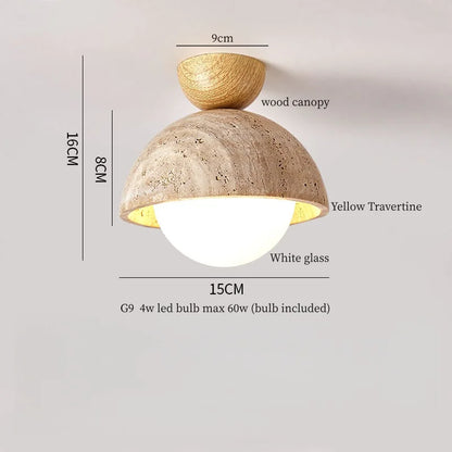 Applique Murale LED Japon Wabi Sabi en Travertin Jaune, Ambiance Chaleureuse