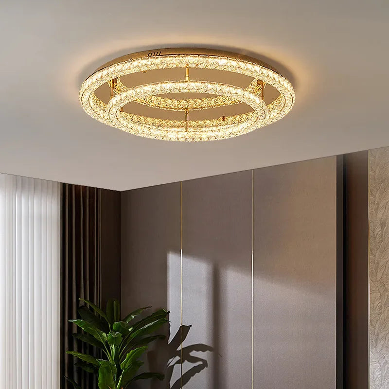 Plafonnier LED moderne rond en cristal pour salon et hôtel