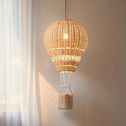 Suspension LED en rotin fait main, lustre ballon à air chaud, lumière chaude pour chambre d’enfant