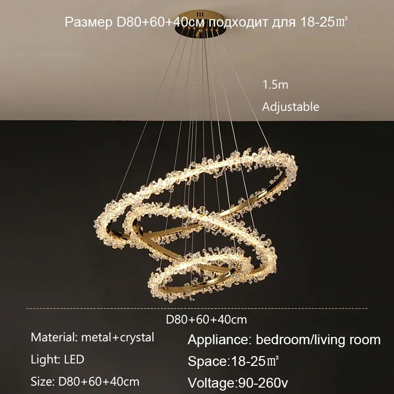 Suspension Lustre Cristal Nordique Moderne Anneau pour Salon et Chambre