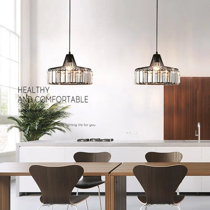 Suspension LED en cristal noir et fer, design moderne nordique