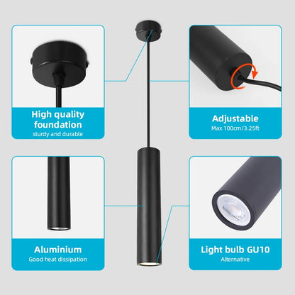 Suspension LED moderne en aluminium noir, lumière chaude ou neutre, 160-300mm