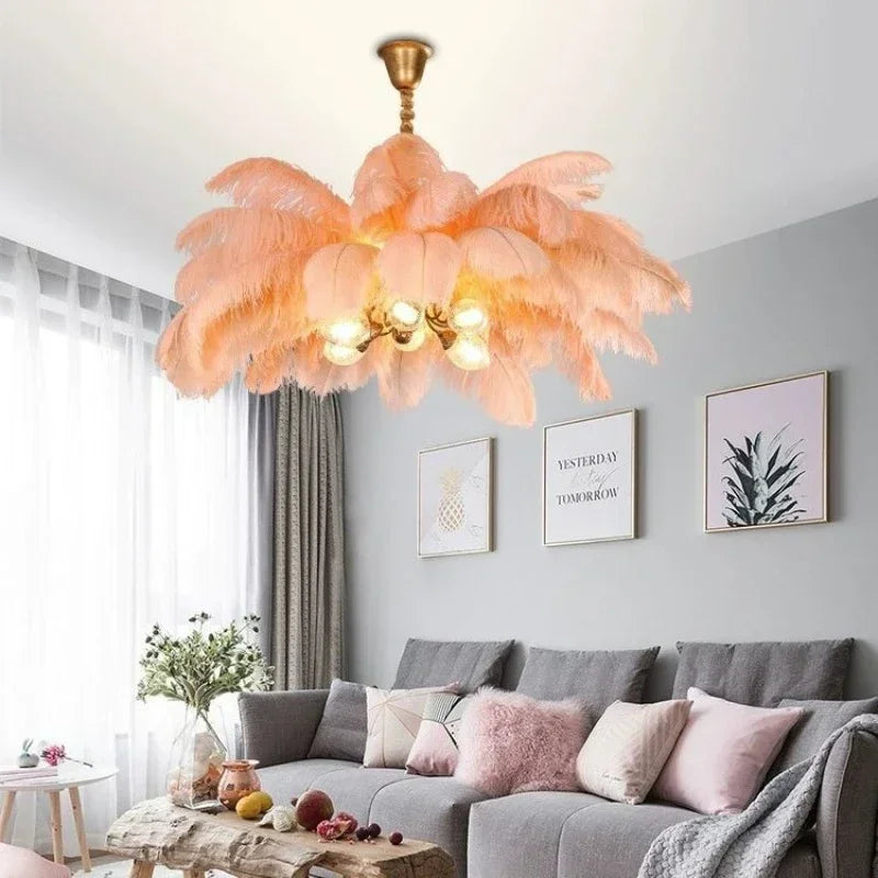 Suspension nordique en plumes LED, luminaire décoratif pour salon et chambre