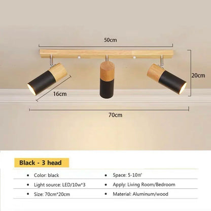Plafonnier LED rotatif en bois au design nordique moderne, éclairage intérieur chaleureux