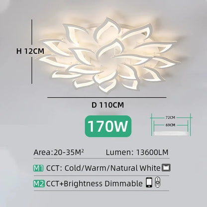 Plafonnier LED Design Floral Moderne en Acrylique, Intensité Réglable pour Ambiance Chaleureuse