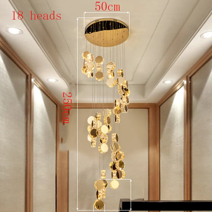 Lustre moderne en cristal LED pour escalier et salon, lumière chaude réglable