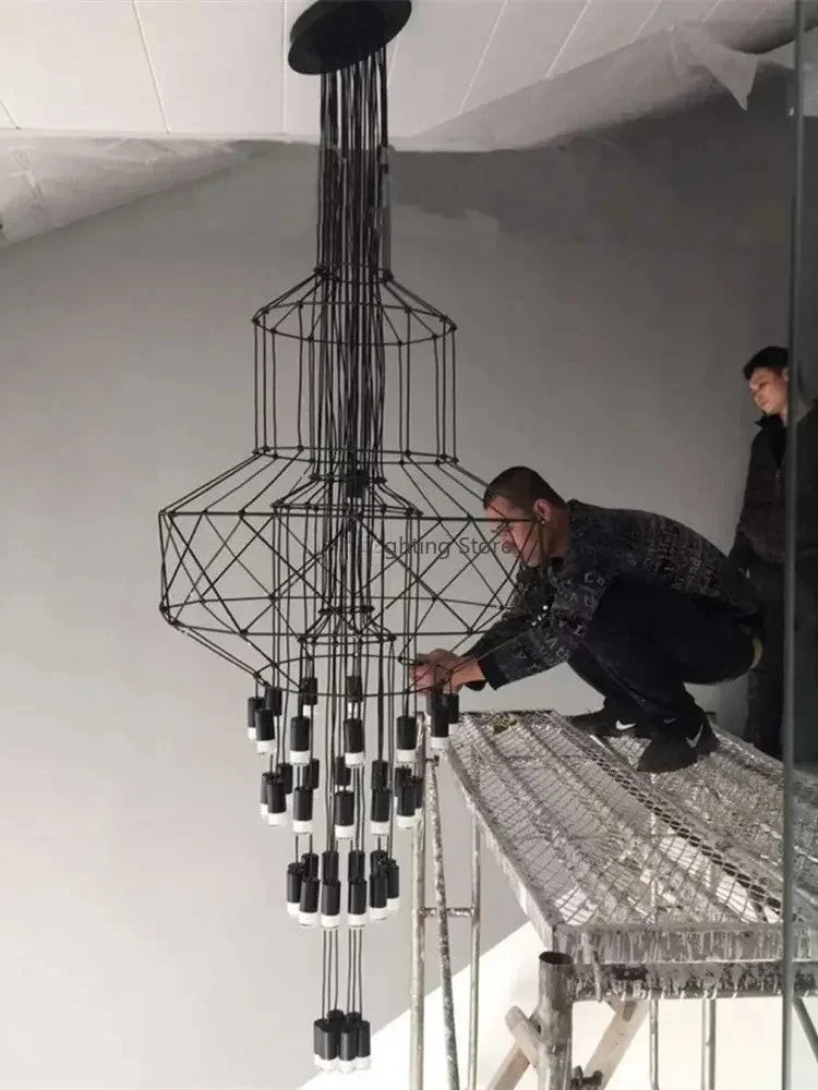 Suspension escalier moderne LED en fer et acrylique noir G9