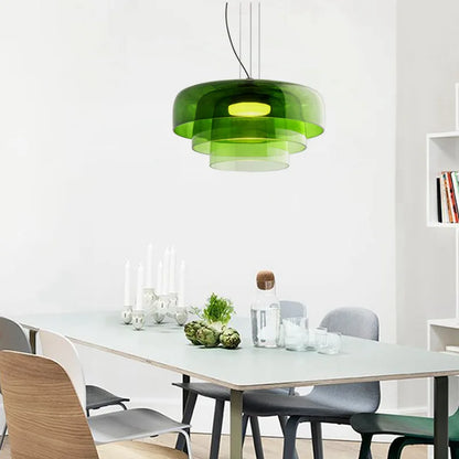 Suspension LED design moderne en verre texturé multicouche pour bar et salle à manger