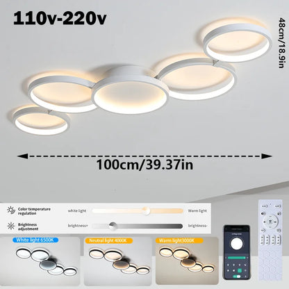 Plafonnier LED moderne 3 couleurs avec télécommande et application Bluetooth, lumière dimmable pour salon et chambre