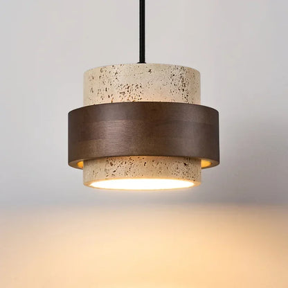 Suspension LED en pierre et bois noyer style rétro pour chambre et restaurant