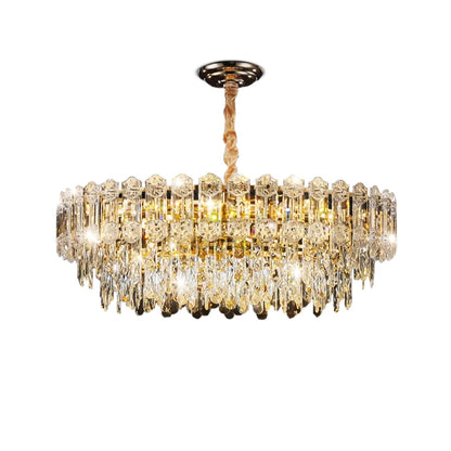 Suspension lustre LED cristal design moderne pour salle à manger haut plafond