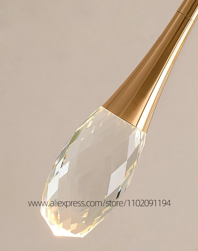 Suspension LED Moderne en Aluminium et Cristal, Lumière Chaude Dimable pour Salon et Escalier