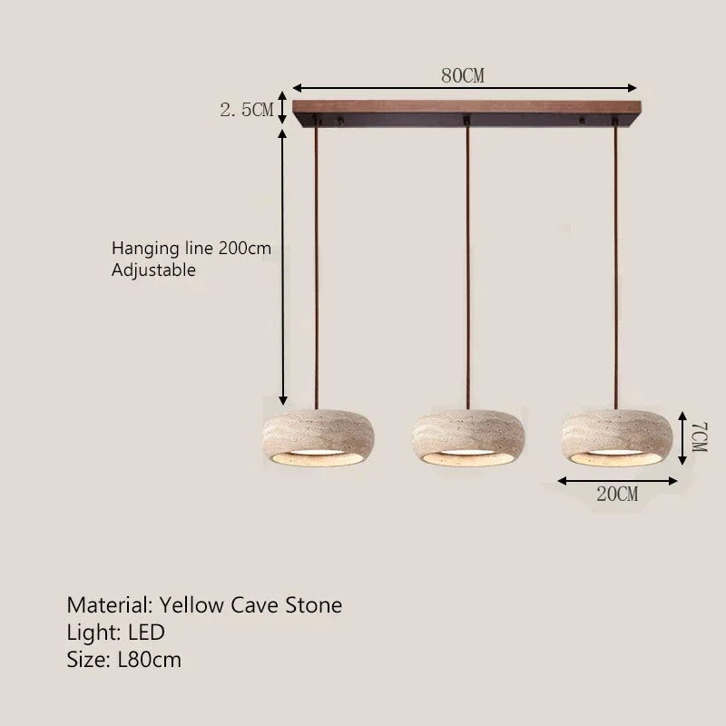 Suspension lampe ronde en pierre naturelle travertin LED réglable pour salle à manger