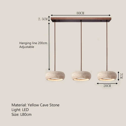 Suspension lampe ronde en pierre naturelle travertin LED réglable pour salle à manger