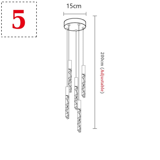 Suspension LED moderne spirale en cristal pour salon et duplex
