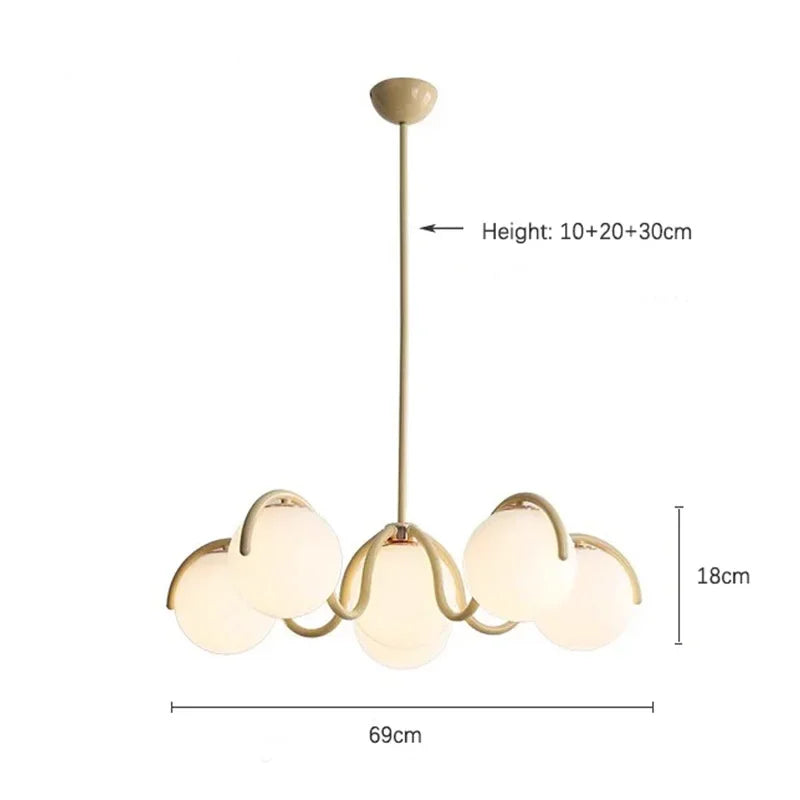 Plafonnier suspendu haricot magique en verre et métal, style crème français, lumière chaleureuse