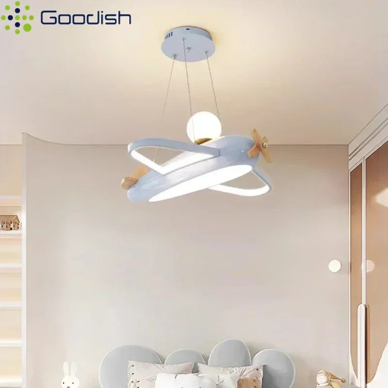 Suspension lustre LED moderne avion, lumière chaude pour chambre enfant