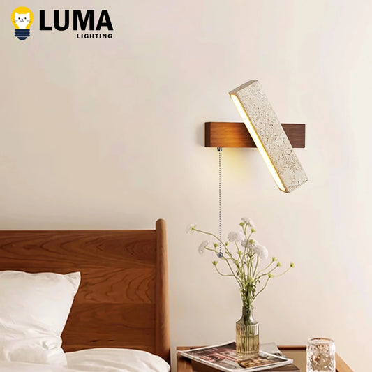 Applique Murale Japonaise en Travertin Jaune LED à Intensité Variable avec Interrupteur à Chaîne