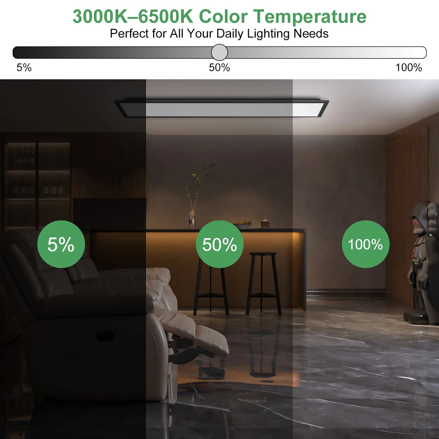 Plafonnier LED 100×25 cm 30 W dimmable, lumière variable 3000-6500 K avec télécommande, design moderne