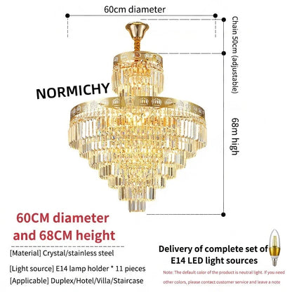 Lustre moderne en cristal LED pour salon et hall d’escalier en colimaçon