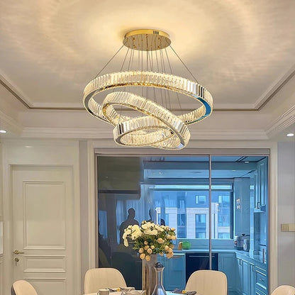 Plafonnier lustre suspendu en cristal, éclairage salon et salle à manger, lumière chaude réglable