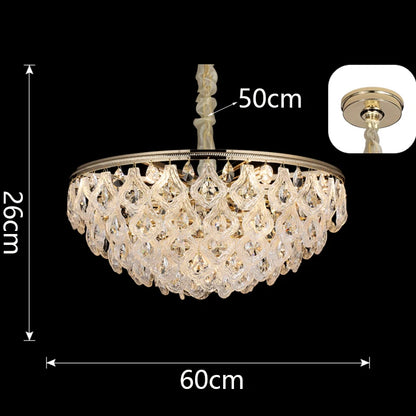 Lustre suspendu en cristal doré, design moderne, lumière chaleureuse pour salon et salle à manger