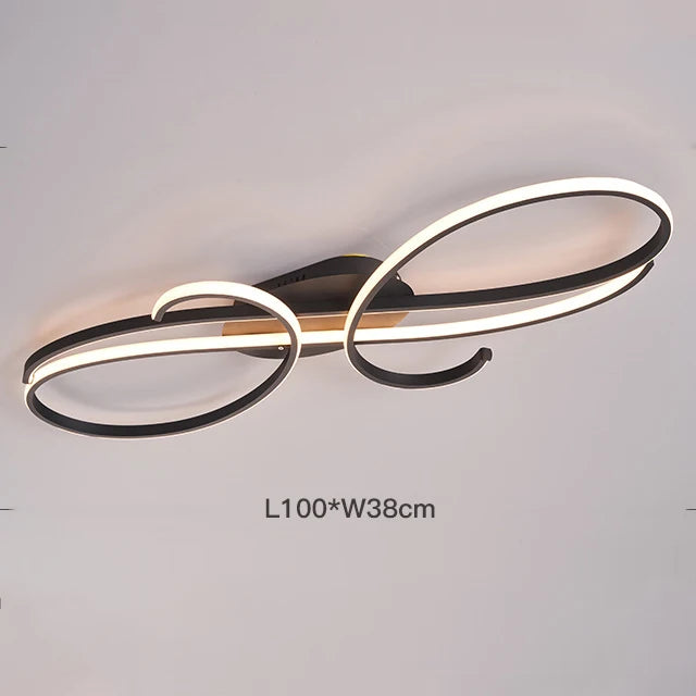 Plafonnier moderne noir en aluminium LED avec télécommande, dimmable pour salon et cuisine