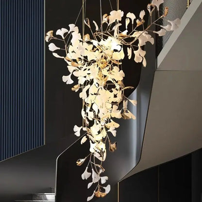Lustre moderne feuille de Ginkgo en métal pour salon, éclairage intérieur suspendu