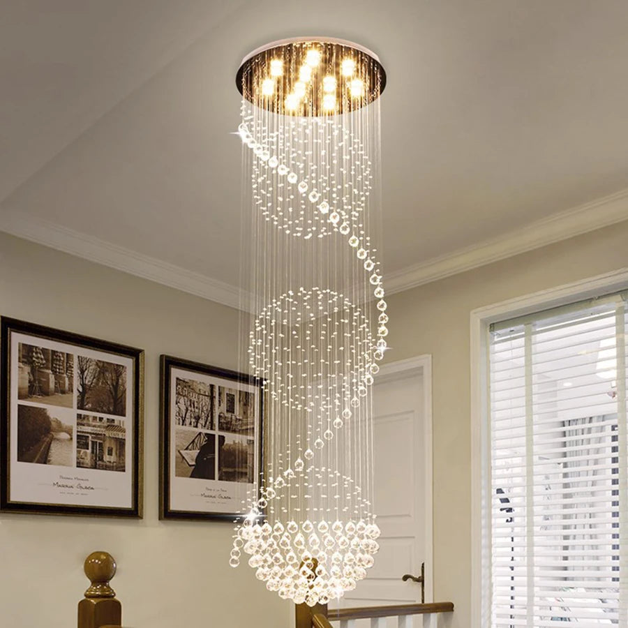 Lustre moderne en cristal K9 LED spirale pluie pour salon et hôtel