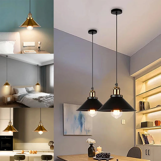 Suspension vintage E27 DINDALLED en métal noir et or, lustre d'intérieur