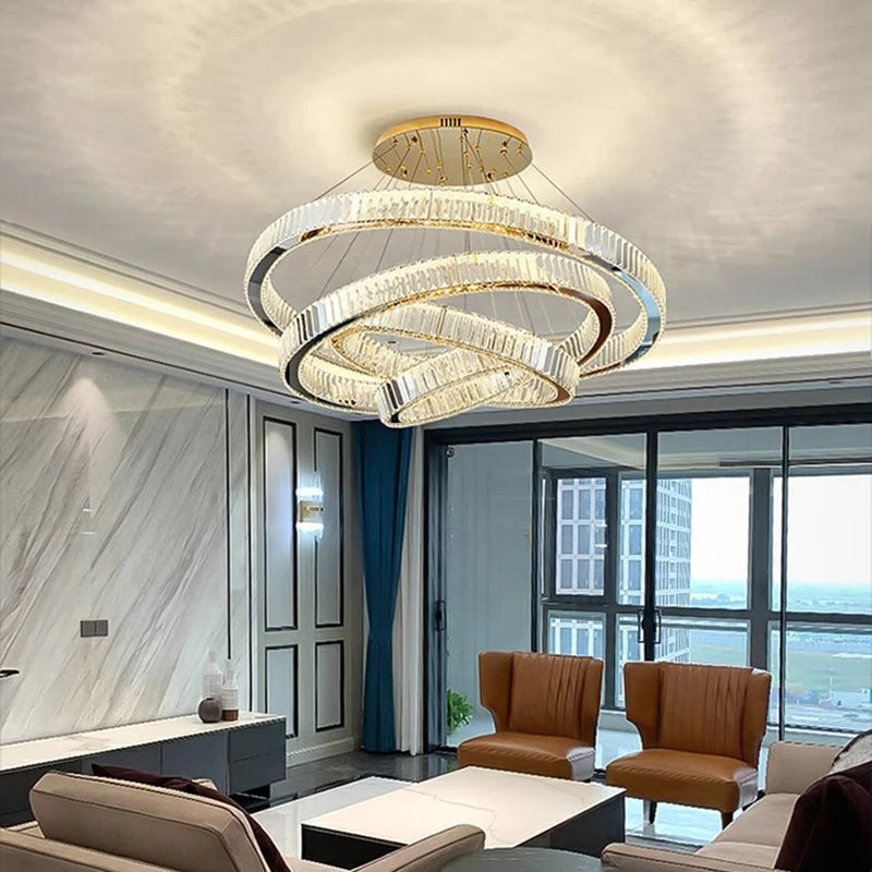 Plafonnier lustre suspendu en cristal, éclairage salon et salle à manger, lumière chaude réglable