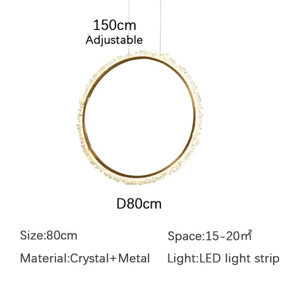 Suspension Lustre Cristal Nordique Moderne Anneau pour Salon et Chambre