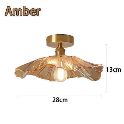 Plafonnier vintage en verre LED 2025, lumière chaude rétro pour salon et couloir