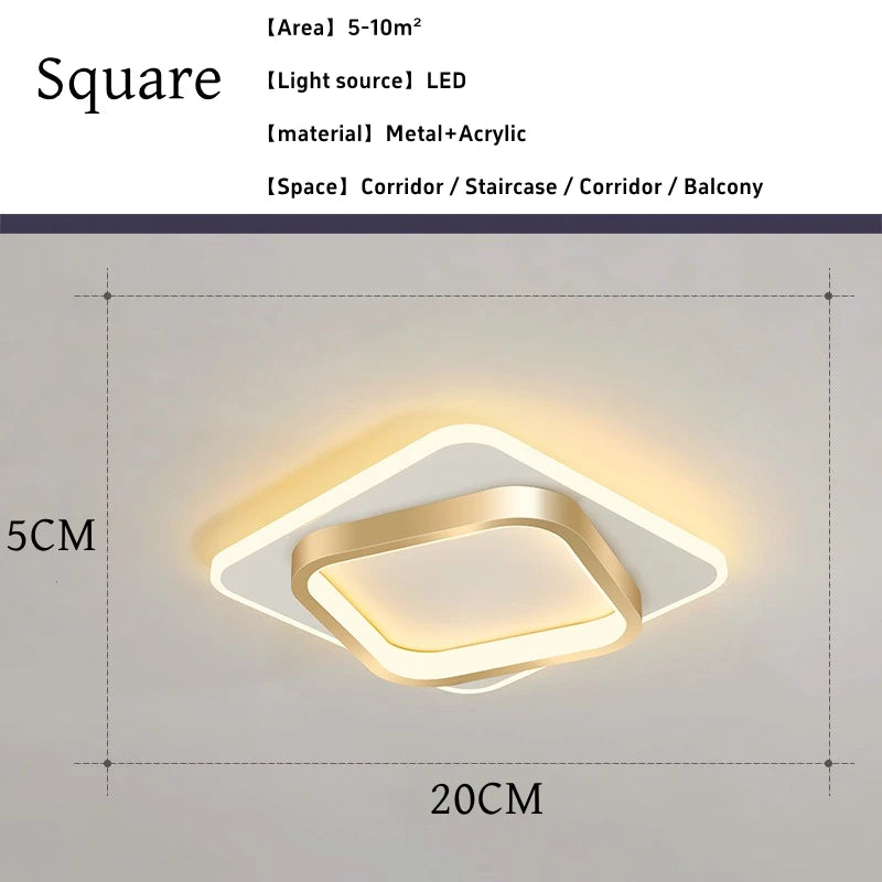 Plafonnier LED métal doré design nordique moderne pour couloir