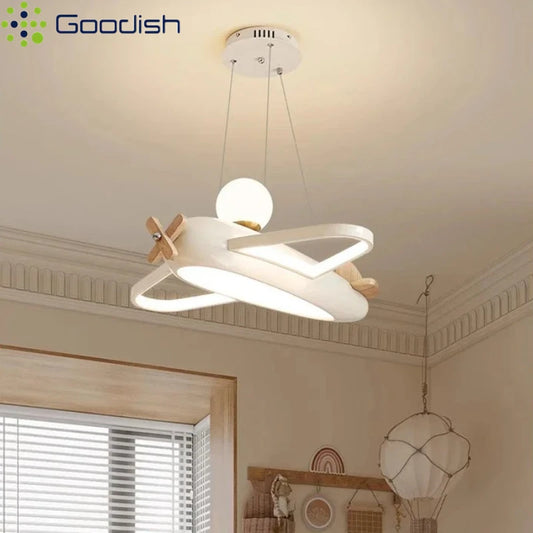 Suspension lustre LED moderne avion, lumière chaude pour chambre enfant