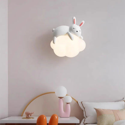 Applique Murale Enfant Ours Lapin Nuage en Résine Lumière Chaude Crème