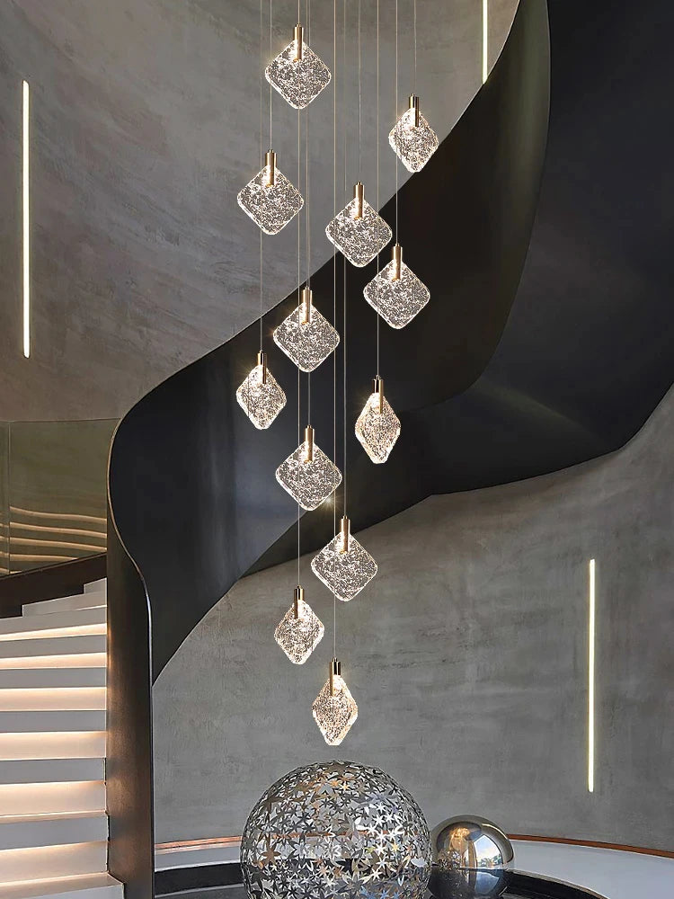 Lustre suspendu en cristal nordique pour salon et escaliers, lumière LED chaleureuse
