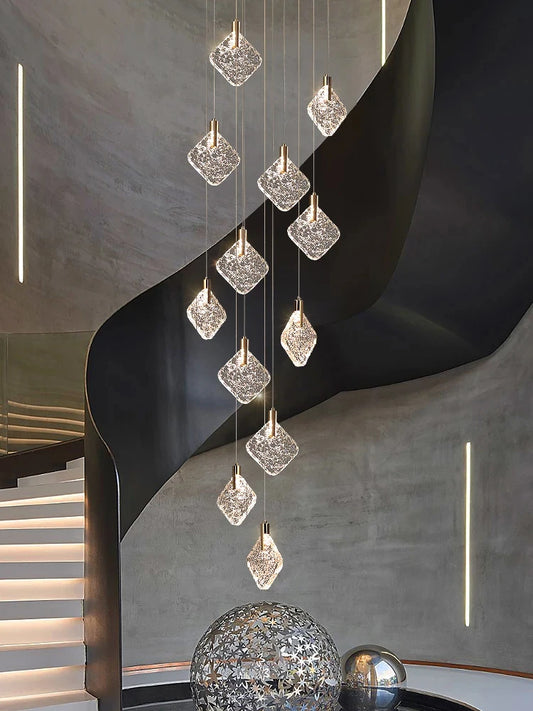 Lustre suspendu en cristal nordique pour salon et escaliers, lumière LED chaleureuse