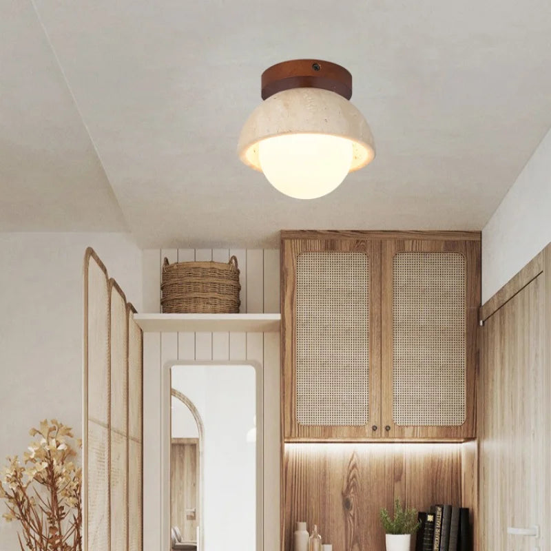 Applique Murale LED Japon Wabi Sabi en Travertin Jaune, Ambiance Chaleureuse