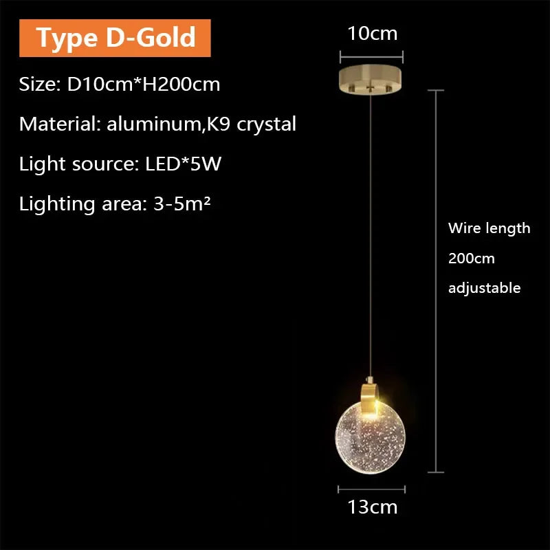 Suspension LED en cristal design nordique, luminaire intérieur élégant