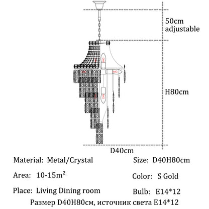 Lustre moderne en cristal noir et doré, éclairage suspendu pour salon et hall