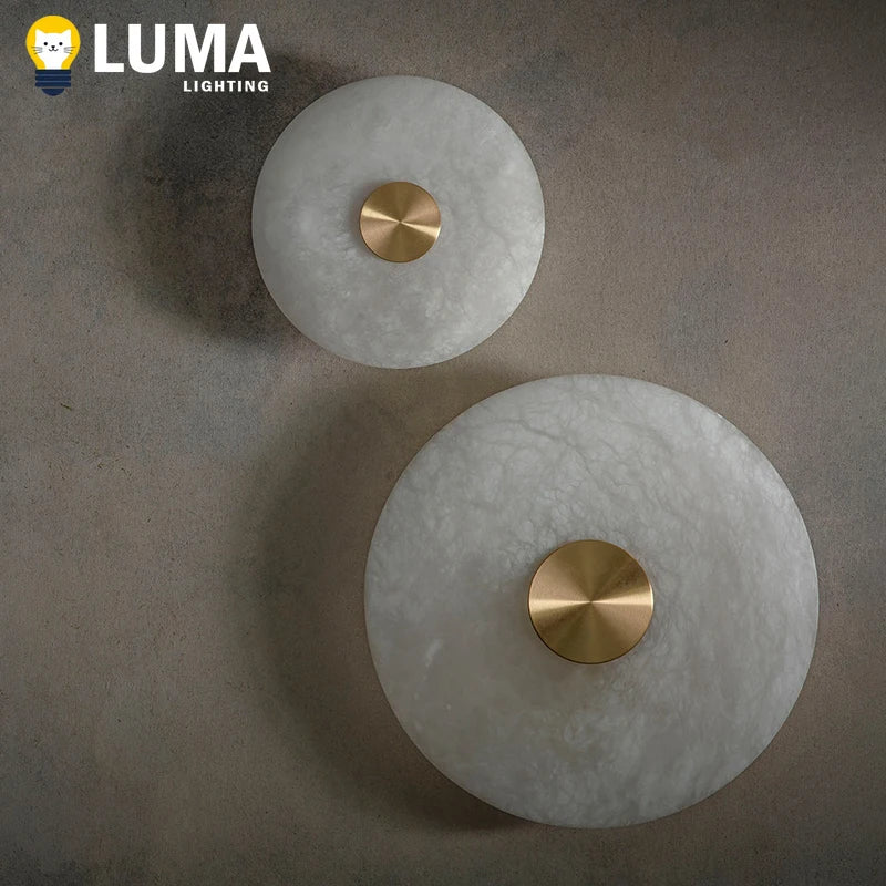 Applique Murale LED en Albâtre Naturel et Cuivre, Design Art Déco