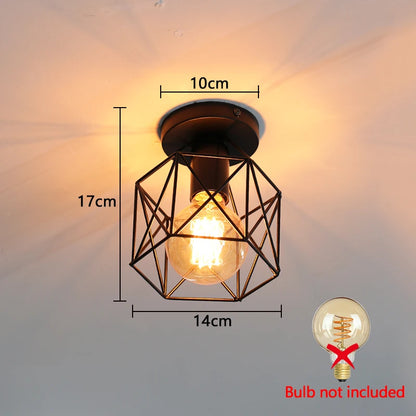 Plafonnier rétro en fer noir E27, design vintage pour intérieur et porche
