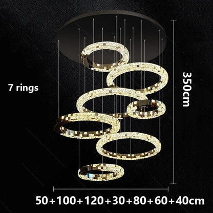 Lustre suspendu en cristal moderne pour escalier et salon, éclairage intérieur élégant