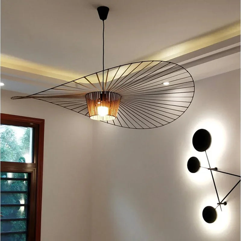 Suspension chapeau de paille Vertigo en tissu français, style nordique, lumière LED chaleureuse