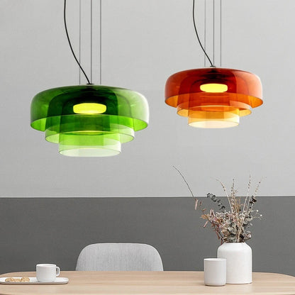 Suspension LED design moderne en verre texturé multicouche pour bar et salle à manger