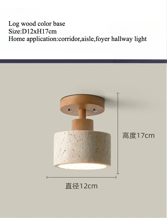 Plafonnier LED en pierre de travertin, lumière chaude pour salon et couloir