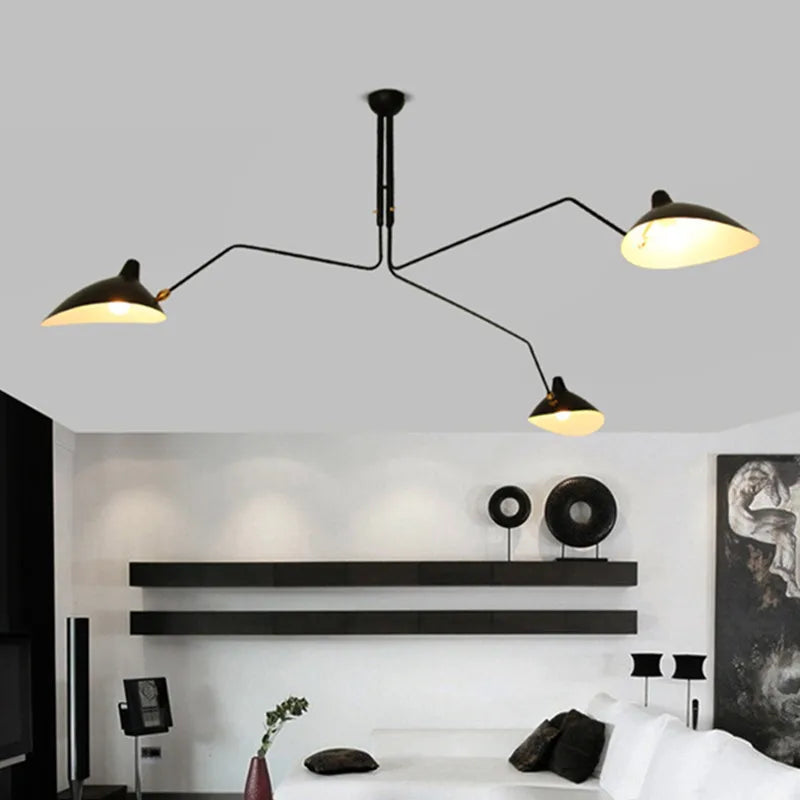 Plafonnier LED suspendu design araignée en métal noir, lumière chaleureuse pour salon et chambre