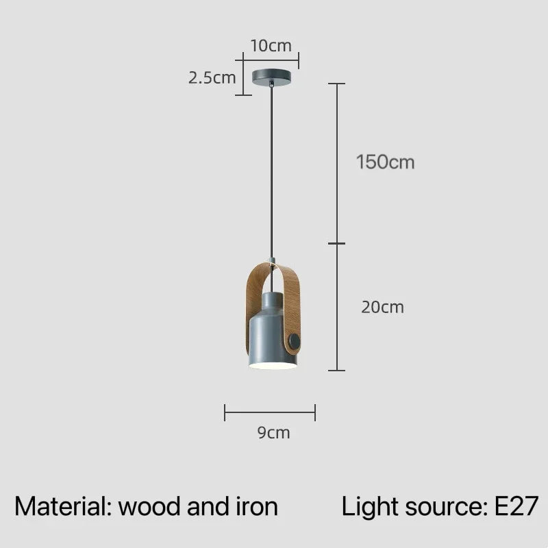 Suspension nordique à angle réglable en métal et bois, lumière chaleureuse pour chambre et hôtel