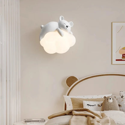 Applique Murale Enfant Ours Lapin Nuage en Résine Lumière Chaude Crème